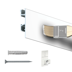 Cimaise Tableau Click Rail Pro Artiteq - Blanc Brut à peindre 200 cm + clips, vis et chevilles murs